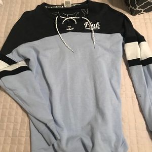 PINK lace up crew neck